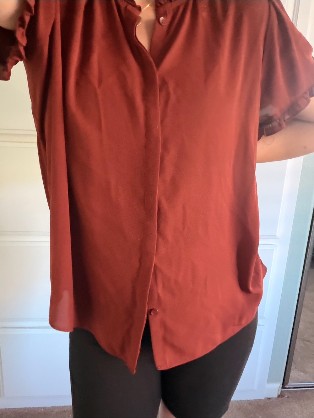 Express Women's Rust Button-Front Short Sleeve Blouse